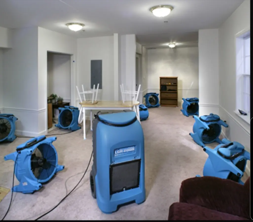 Air movers and dehumidifier setup for Water Damage Restoration in Haddonfield