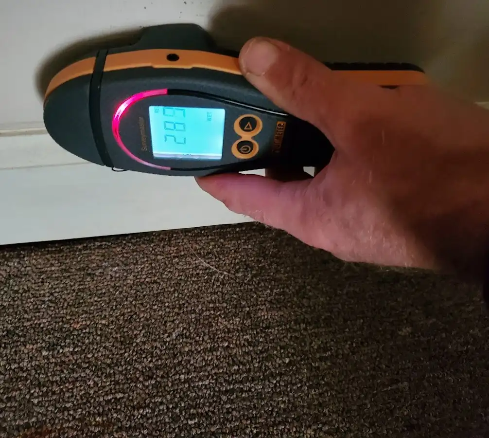 Moisture detection at baseboard during Burst Pipe Cleanup in Haddonfield
